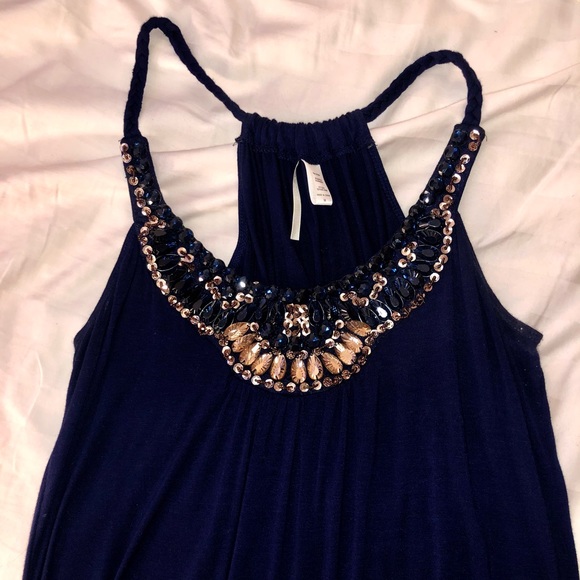 Blinged Neck Navy Blue Tank - Picture 3 of 4